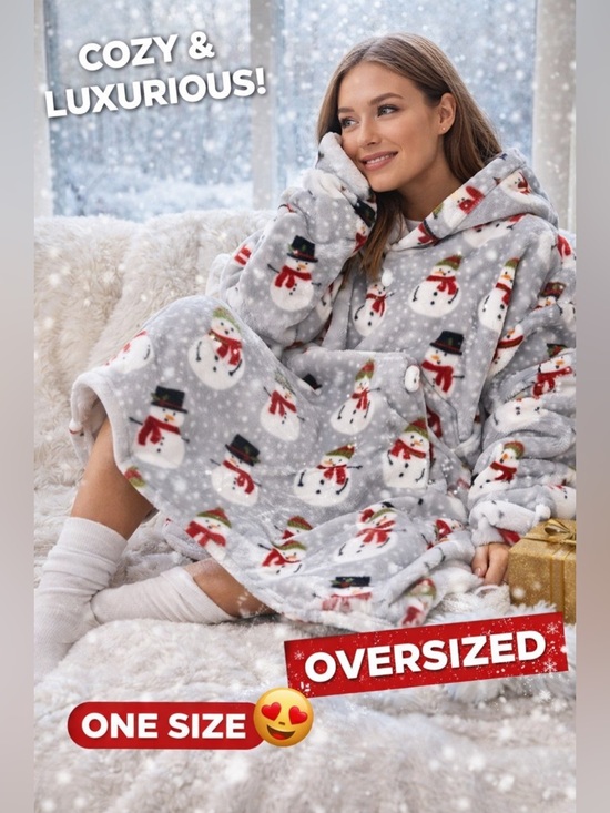 Throwzy Tops - Throwzy Snowman Hoodie Blanket One Size Cozy Plush Oversized Winter Lounger NWOT